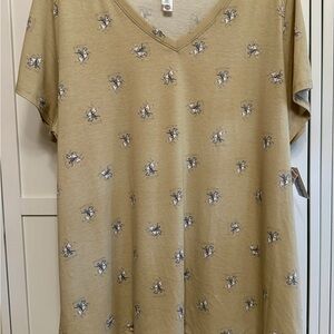 LulaRoe Christy V-Neck Short Sleeve Top in tan with cowboy & horses 3X NWT